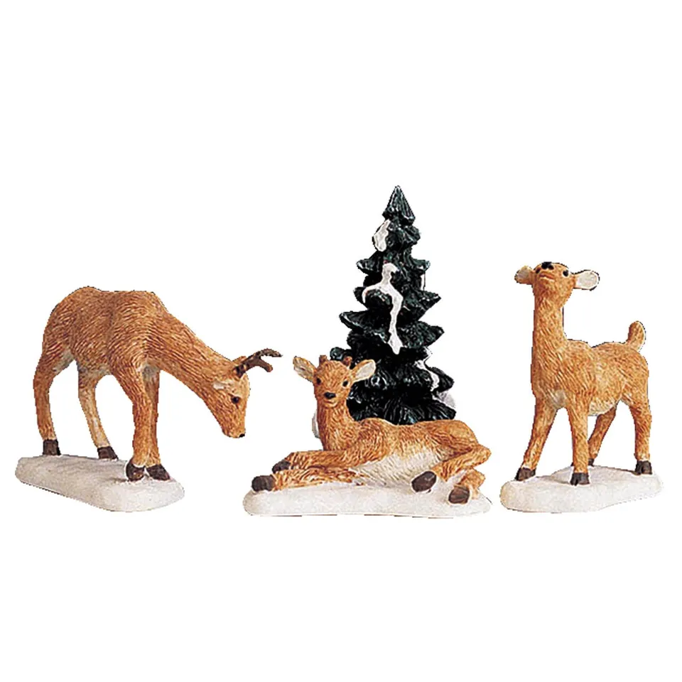 lemax-dad-and-fawns-set-of-4-famille-cerfs-neige image 1