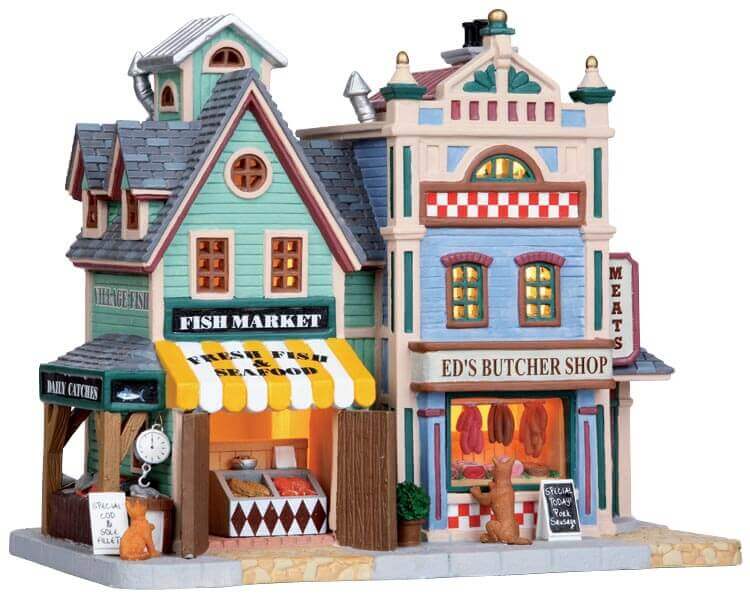 lemax-village-fish-ed-s-butcher-shop-b-timent-lumineux-village-miniature image 1