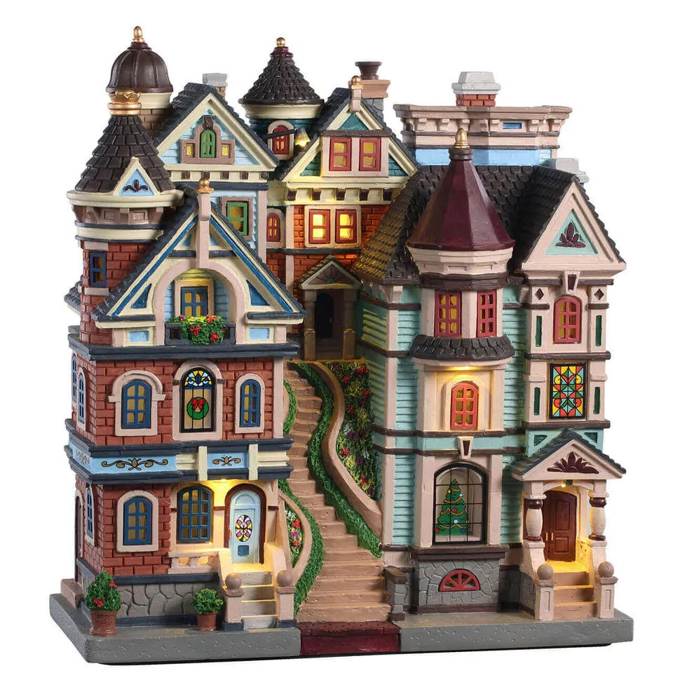lemax-houses-on-a-hill-maisons-color-es-miniatures-sur-colline image 1