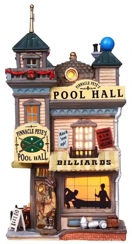 lemax-pinnacle-pete-s-pool-hall-salle-de-billard-miniature-lumineuse image 2