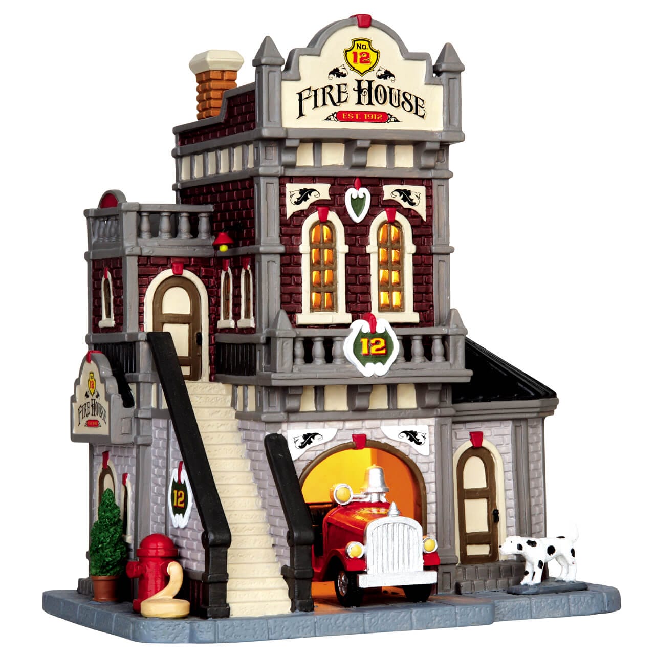lemax-fire-house-no-12-caserne-pompiers-miniature-illumin-e image 1