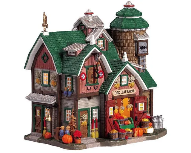 lemax-oak-leaf-farm-b-timent-miniature-ferme-lumineuse image 1