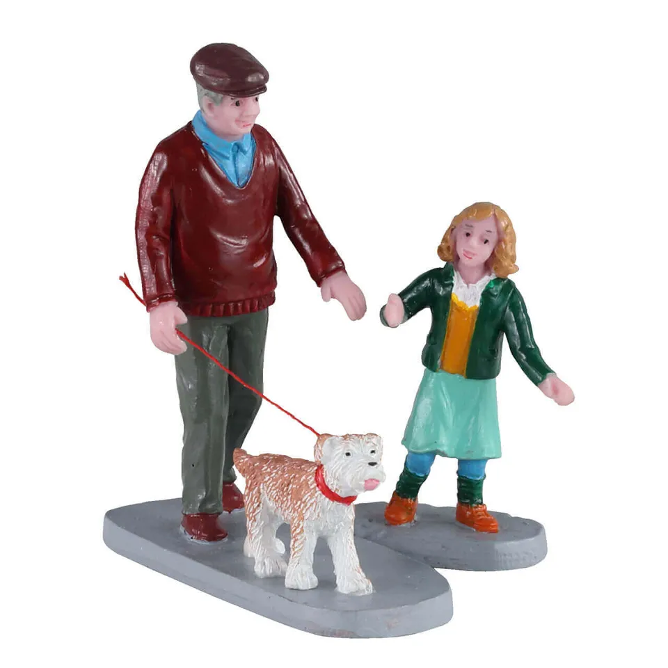 lemax-afternoon-stroll-figurines-grand-p-re-fillette-et-chien image 1