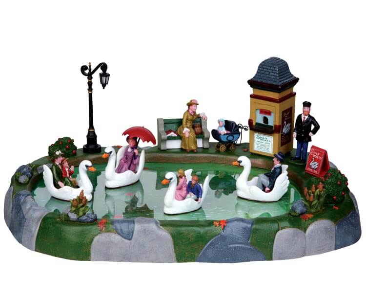lemax-swan-boat-rides-set-of-11-man-ge-barques-cygnes-lumineux image 1