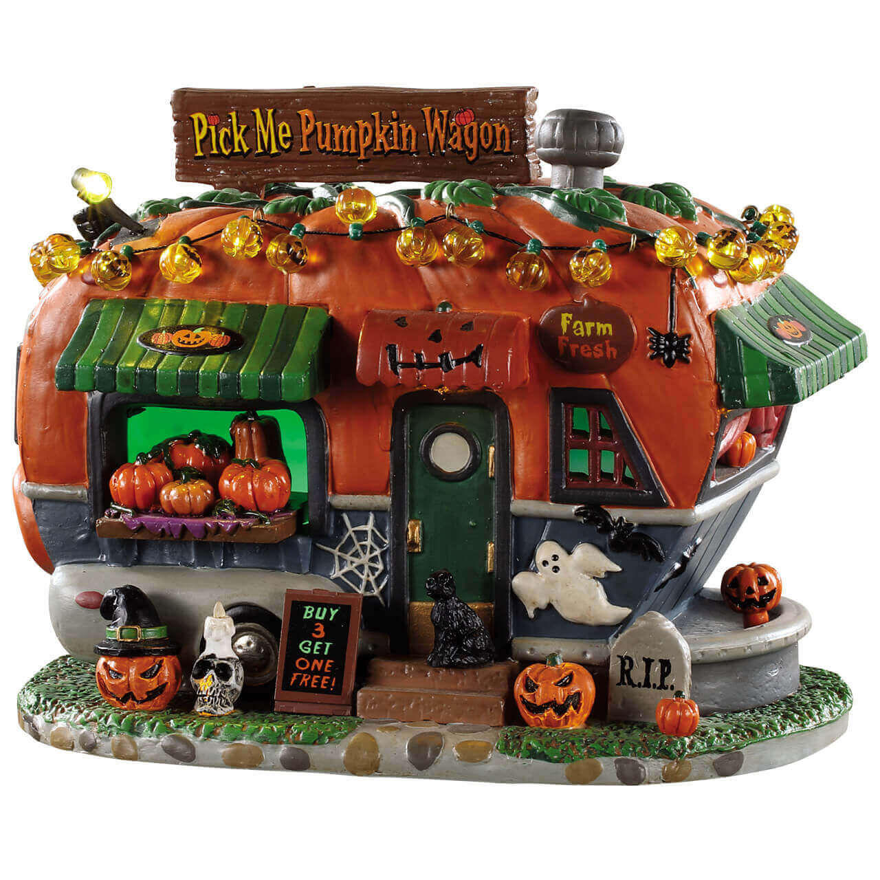 lemax-pick-me-pumpkin-wagon-remorque-citrouilles-lumineuse-spooky-town image 1