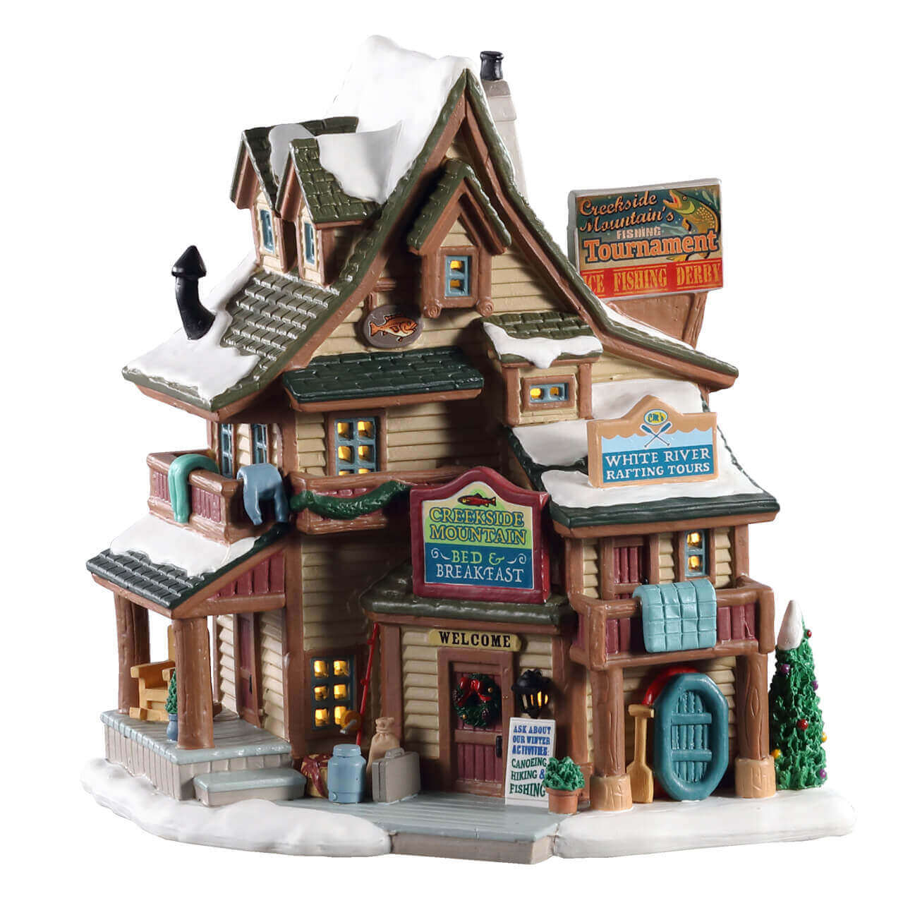 lemax-creekside-mountain-bed-breakfast-chalet-miniature-lumineux image 1