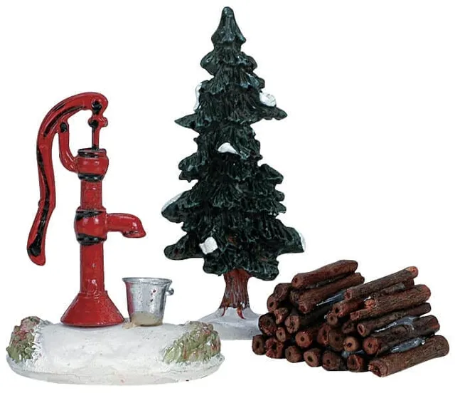 lemax-water-pump-tree-firewood-set-of-3-accessoires-village image 1