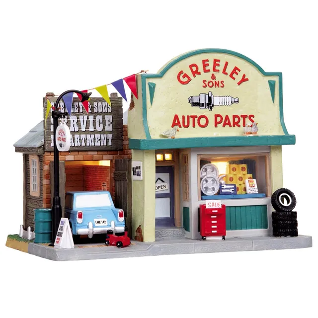 lemax-greeley-sons-auto-parts-b-timent-village-miniature-lumineux image 1