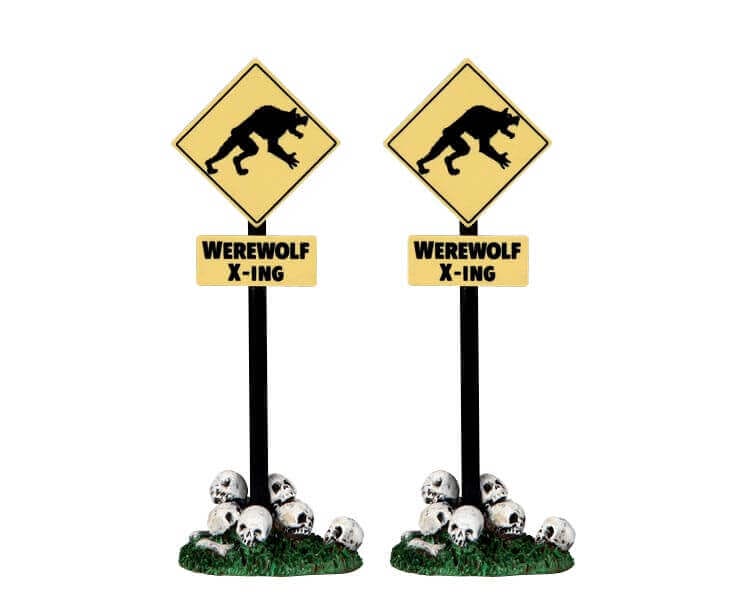 lemax-werewolf-crossing-sign-panneau-spooky-town-miniature image 1