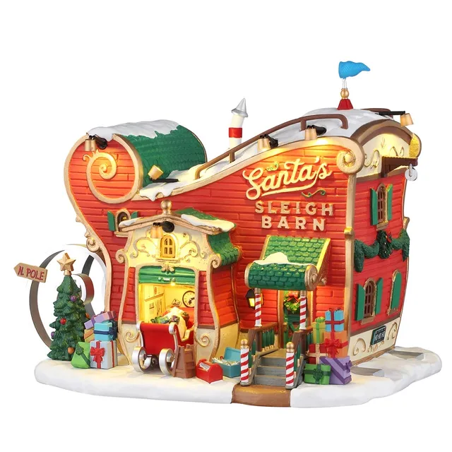 lemax-santa-s-sleigh-barn-b-timent-lumineux-grange-du-tra-neau image 1