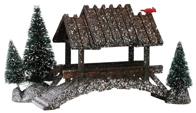 lemax-wooden-bridge-with-trees-pont-miniature-avec-sapins image 1