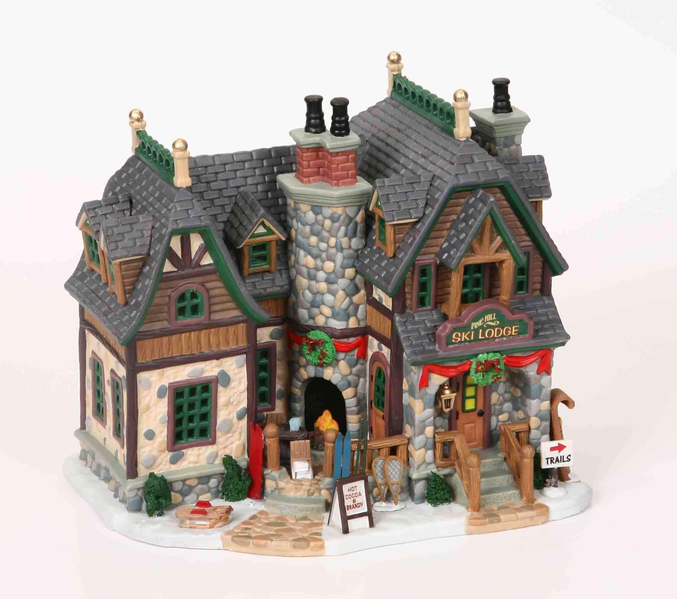 lemax-pine-hill-ski-lodge-chalet-de-ski-miniature-lumineux image 1