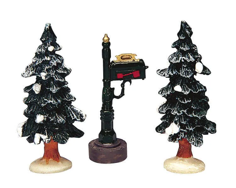 lemax-mailbox-two-trees-bo-te-aux-lettres-deux-sapins-miniatures image 1