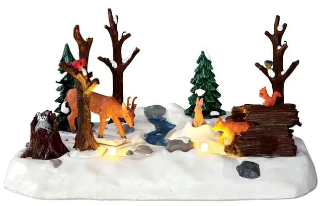 lemax-snowy-forest-for-t-enneig-e-anim-e-cerf-et-renard image 1