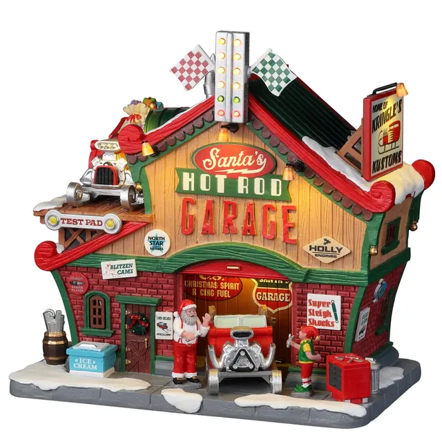 lemax-santa-s-hot-rod-garage-garage-du-p-re-no-l-santa-s-wonderland image 1