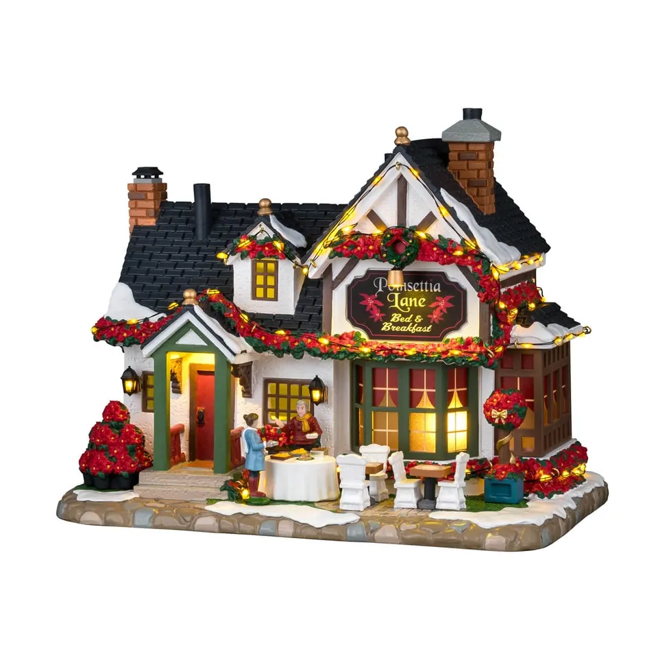 lemax-poinsettia-lane-bed-breakfast-maison-miniature-lumineuse image 1