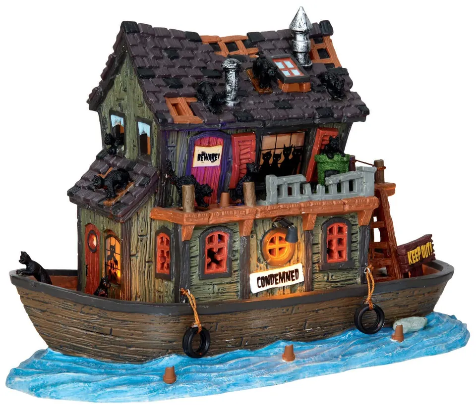 lemax-spooky-town-haunted-houseboat-bateau-fant-me-lumineux-clairs image 1