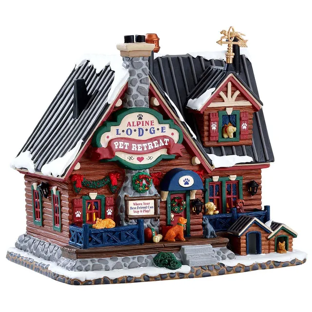 lemax-vail-village-alpine-lodge-pet-retreat-chalet-miniature-lumineux image 1