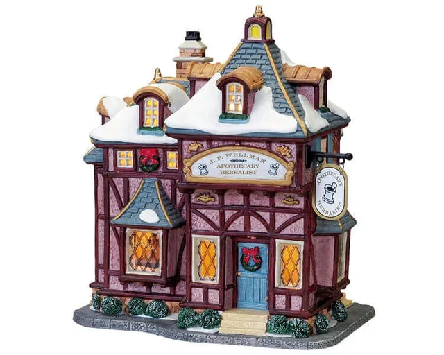 lemax-j-p-wellman-apothecary-herbalist-maison-miniature-lumineuse-village-de-no- image 1