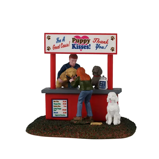 lemax-puppy-kissing-booth-stand-bisous-chiots-village-de-no-l image 1