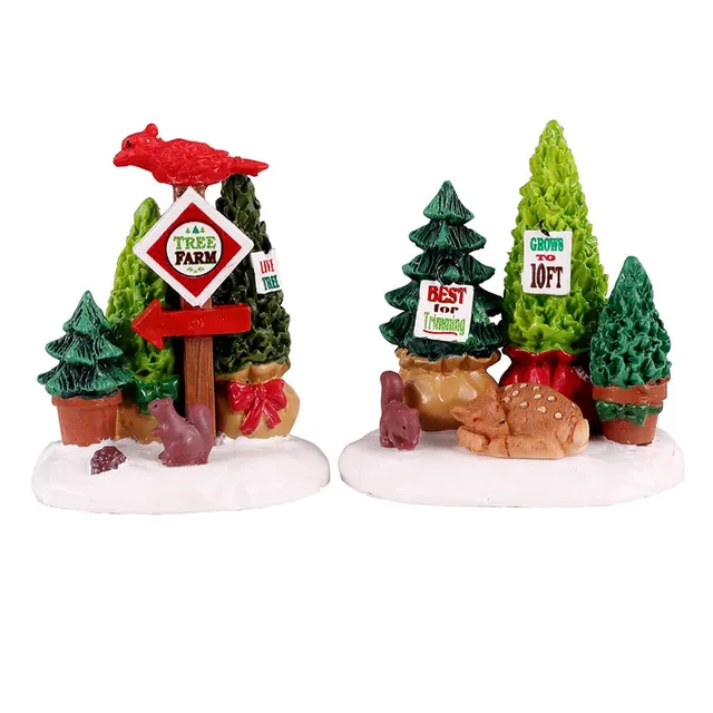 lemax-tree-farm-display-lot-2-pi-ces-d-cor-sapins-village-de-no-l image 1