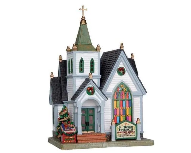 lemax-st-nicholas-church-glise-miniature-illumin-e-village-de-no-l image 1