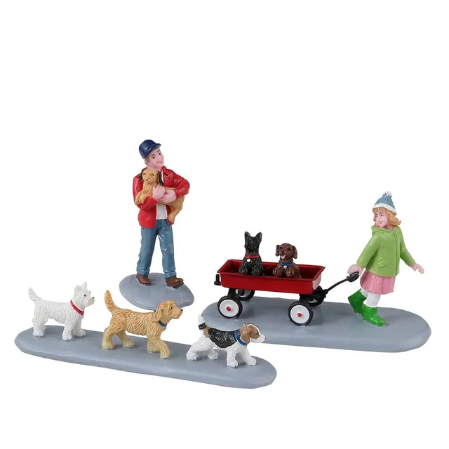 lemax-puppy-parade-set-3-figurines-chiens-et-promeneurs image 1