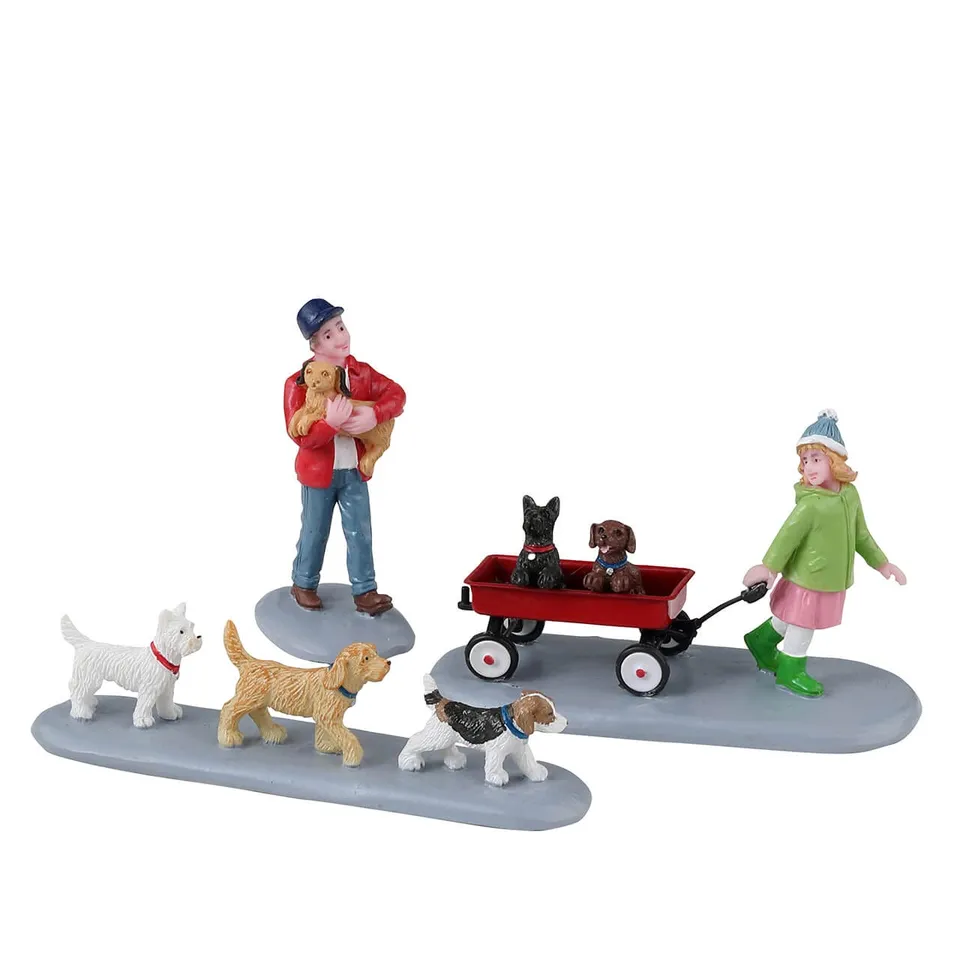 lemax-puppy-parade-set-3-figurines-chiens-et-promeneurs image 1