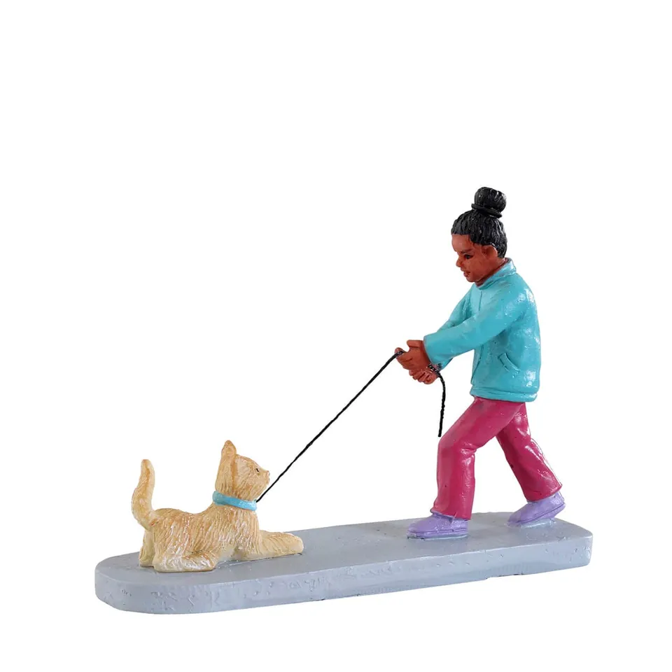 lemax-it-s-time-for-a-walk-figurine-fille-et-chat-en-laisse image 1