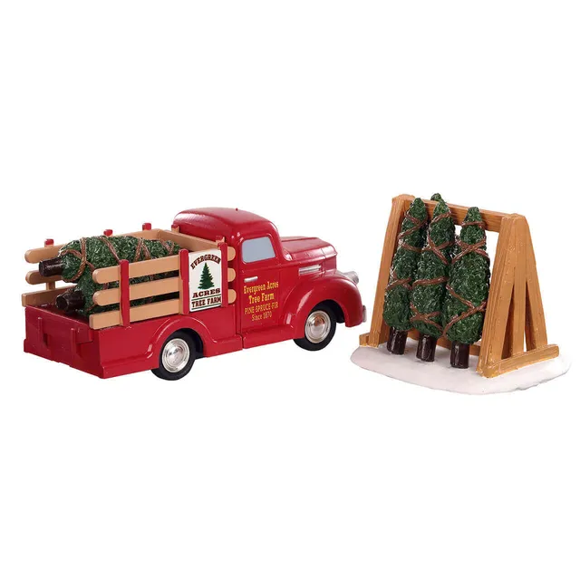 lemax-tree-delivery-camion-rouge-avec-sapins-miniatures-pour-village-de-no-l image 1