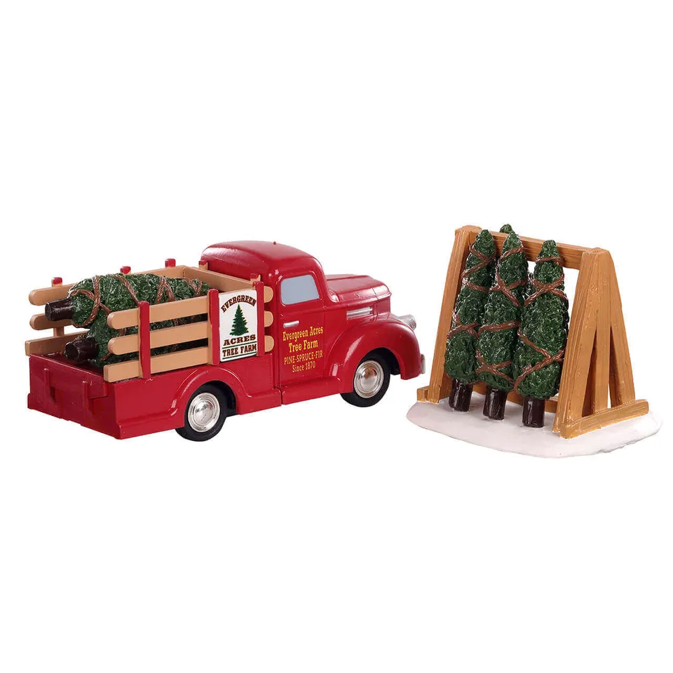 lemax-tree-delivery-camion-rouge-avec-sapins-miniatures-pour-village-de-no-l image 1