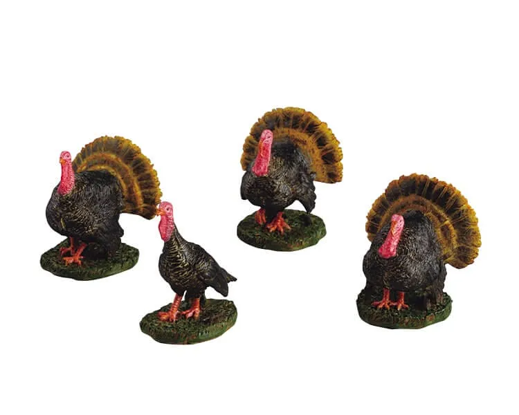 lemax-gobbling-turkeys-dindes-miniatures-village image 1