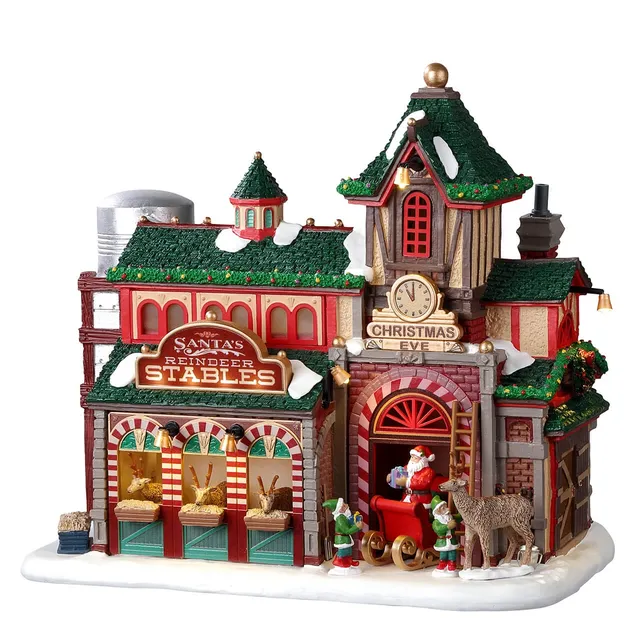 lemax-santa-s-reindeer-stables-curie-des-rennes-lumineuse image 1