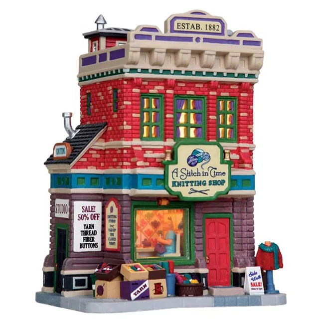 lemax-a-stitch-in-time-knitting-shop-boutique-miniature-lumineuse-village-de-no- image 1