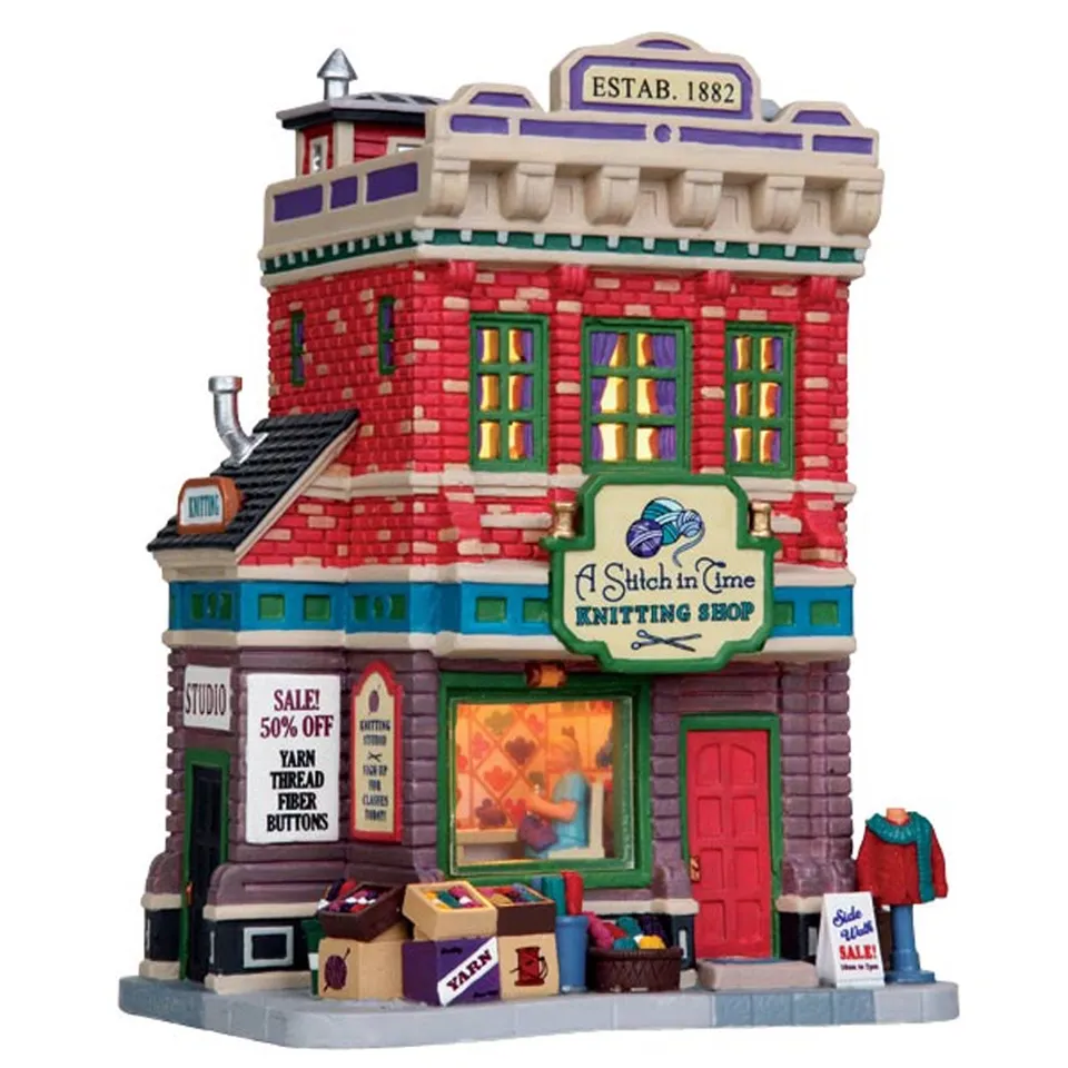 lemax-a-stitch-in-time-knitting-shop-boutique-miniature-lumineuse-village-de-no- image 1