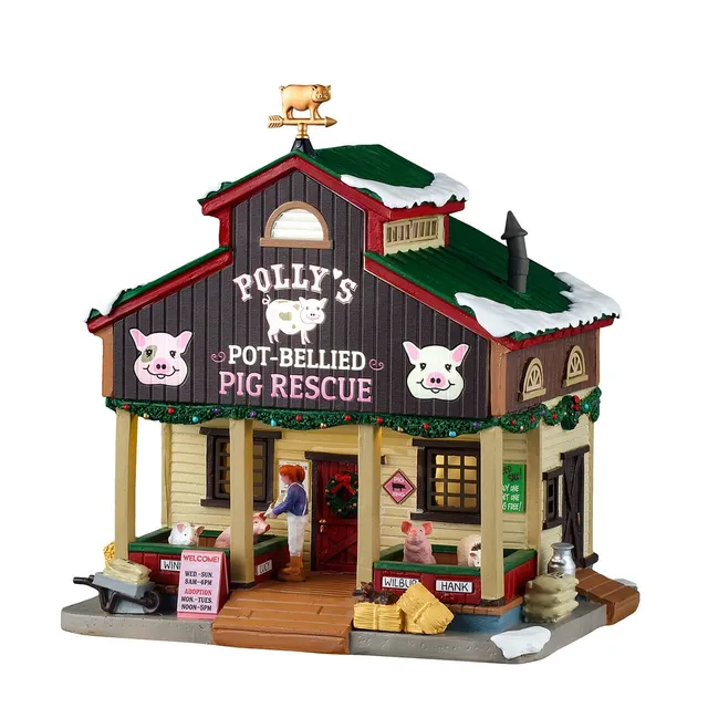 lemax-polly-s-pot-bellied-pig-rescue-b-timent-miniature-lumineux-harvest-crossin image 1