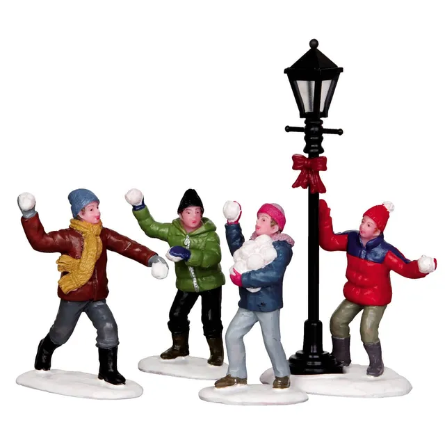 lemax-snowball-fight-set-of-4-figurines-bataille-de-boules-de-neige image 1