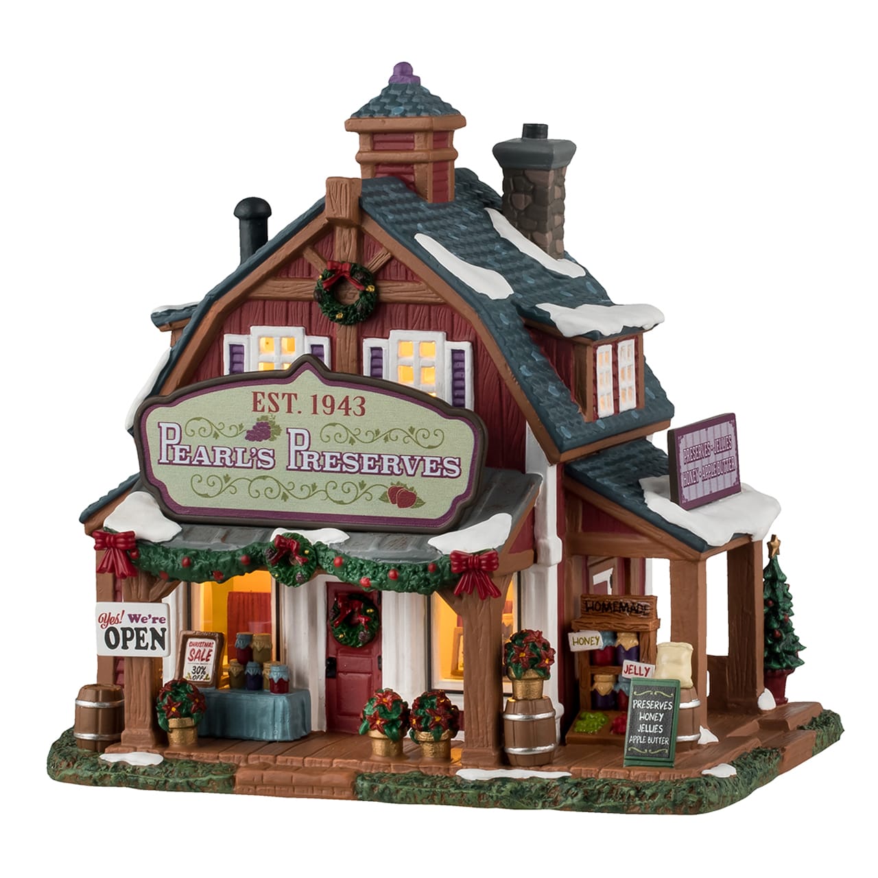 lemax-pearl-s-preserves-1943-cottage-miniature-lumineux-harvest-crossing image 1