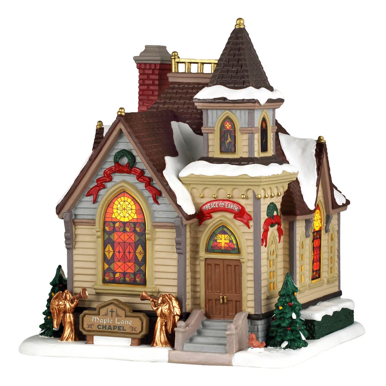 lemax-maple-lane-chapel-harvest-crossing-chapelle-lumineuse-vitraux image 1