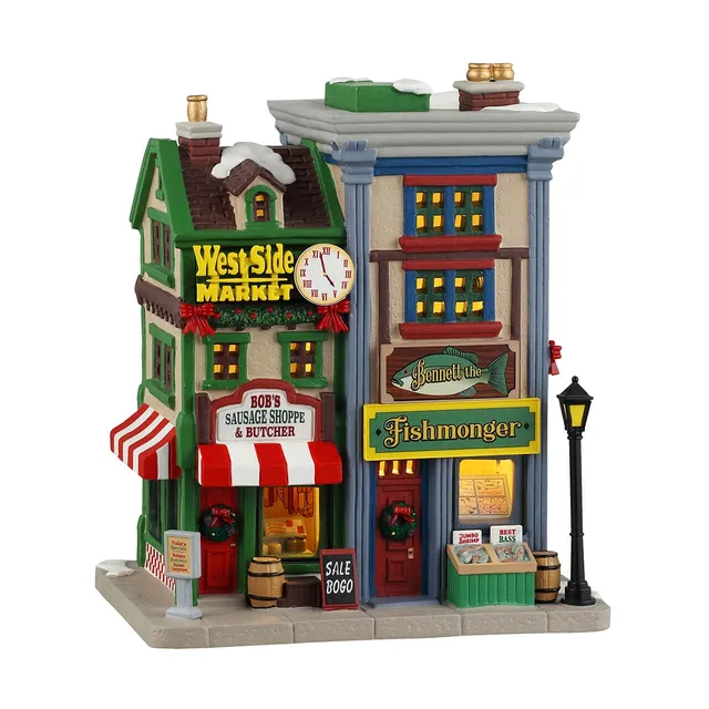 lemax-west-side-market-shops-march-caddington-miniature-lumineux image 1