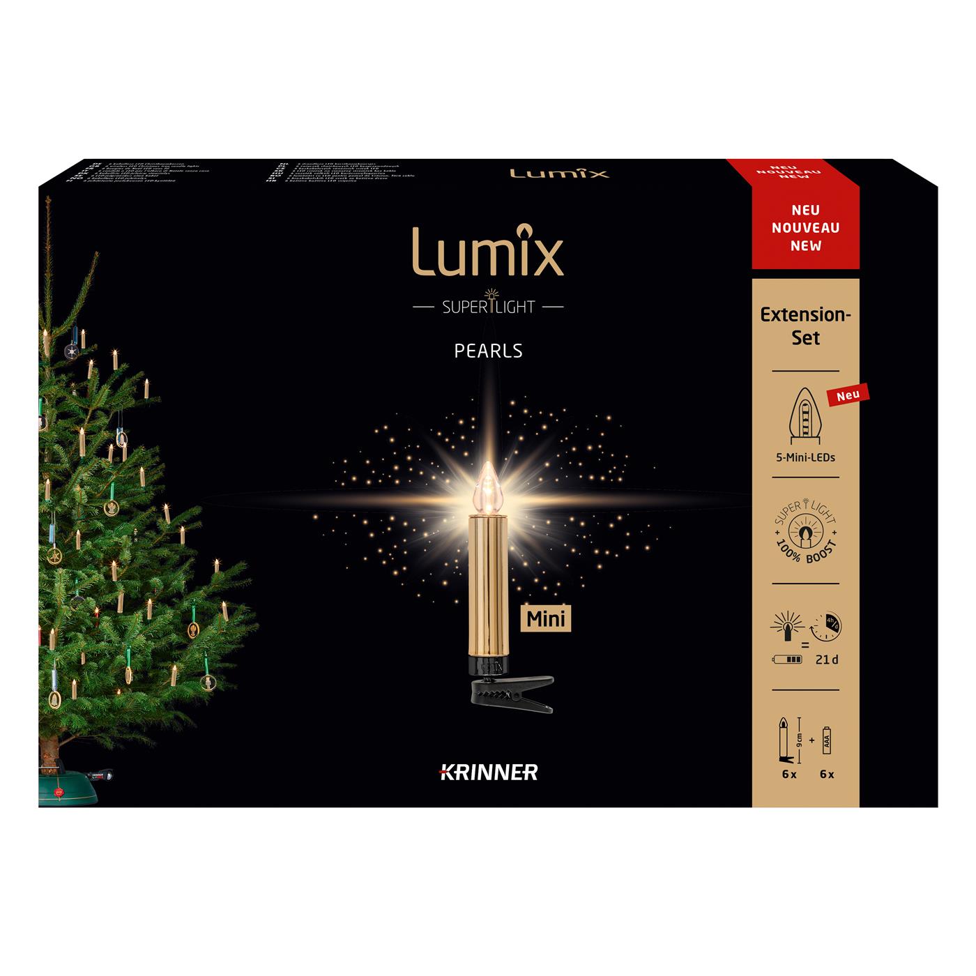 krinner-lumix-superlight-pearls-gold-mini-extension-6-bougies-led image 1