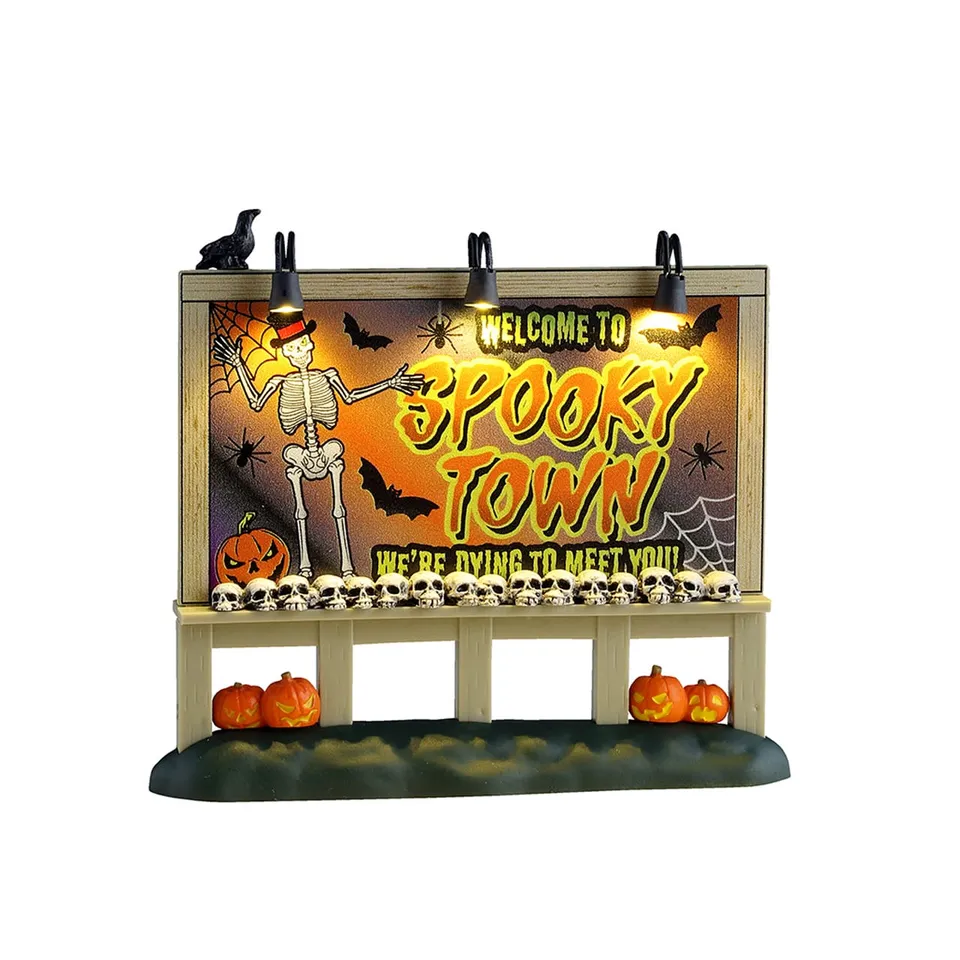 lemax-welcome-to-spooky-town-sign-panneau-lumineux-halloween image 1