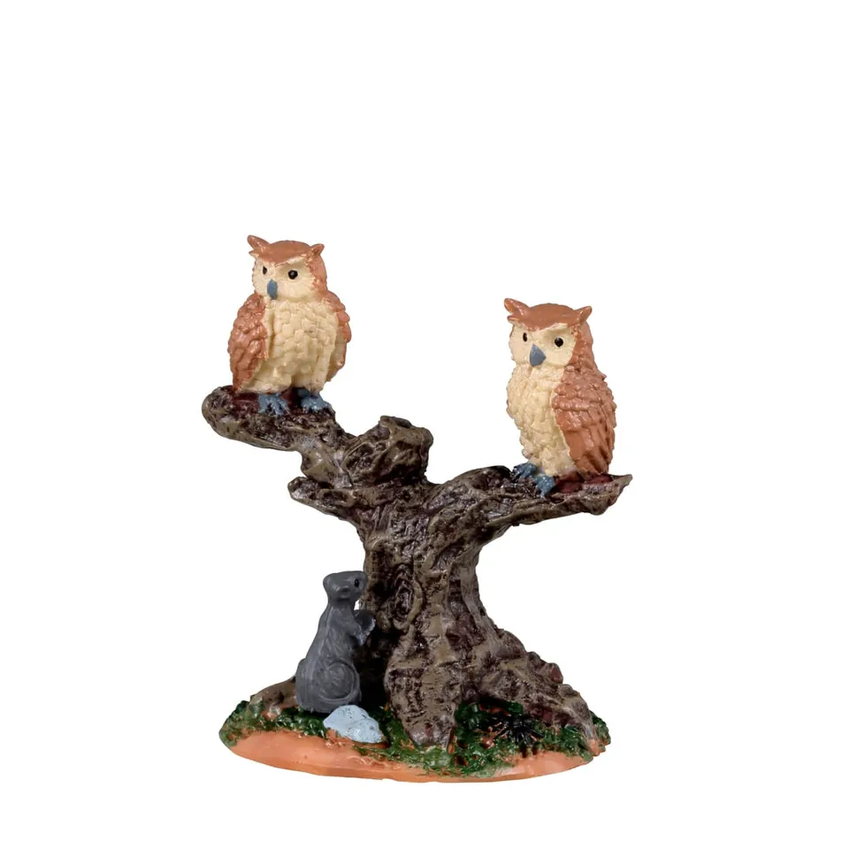 lemax-spooky-owls-chouettes-sur-souche-pour-spooky-town image 1