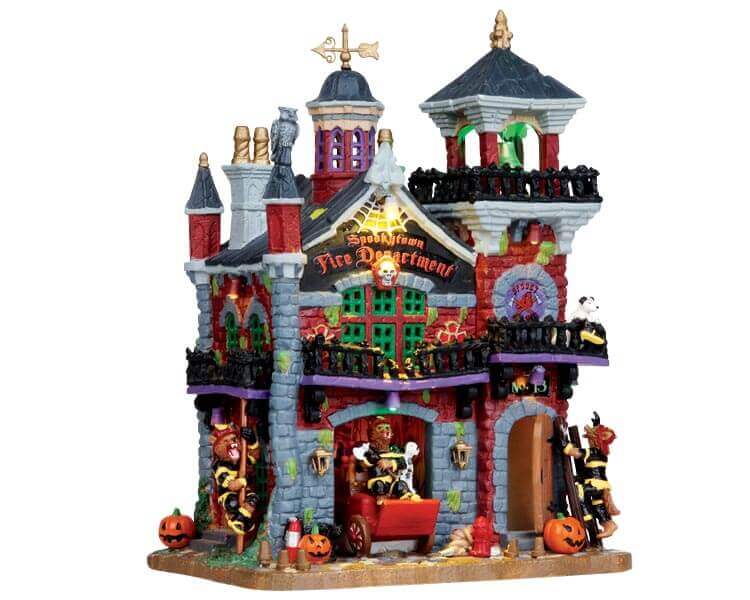 lemax-spookytown-fire-department-caserne-pompiers-hant-e-lumineuse image 1