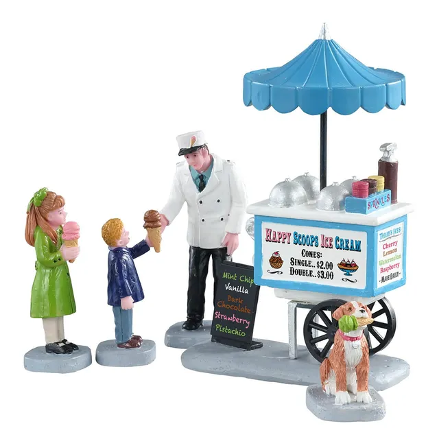 lemax-happy-scoops-ice-cream-cart-set-4-figurines-marchand-glaces image 1