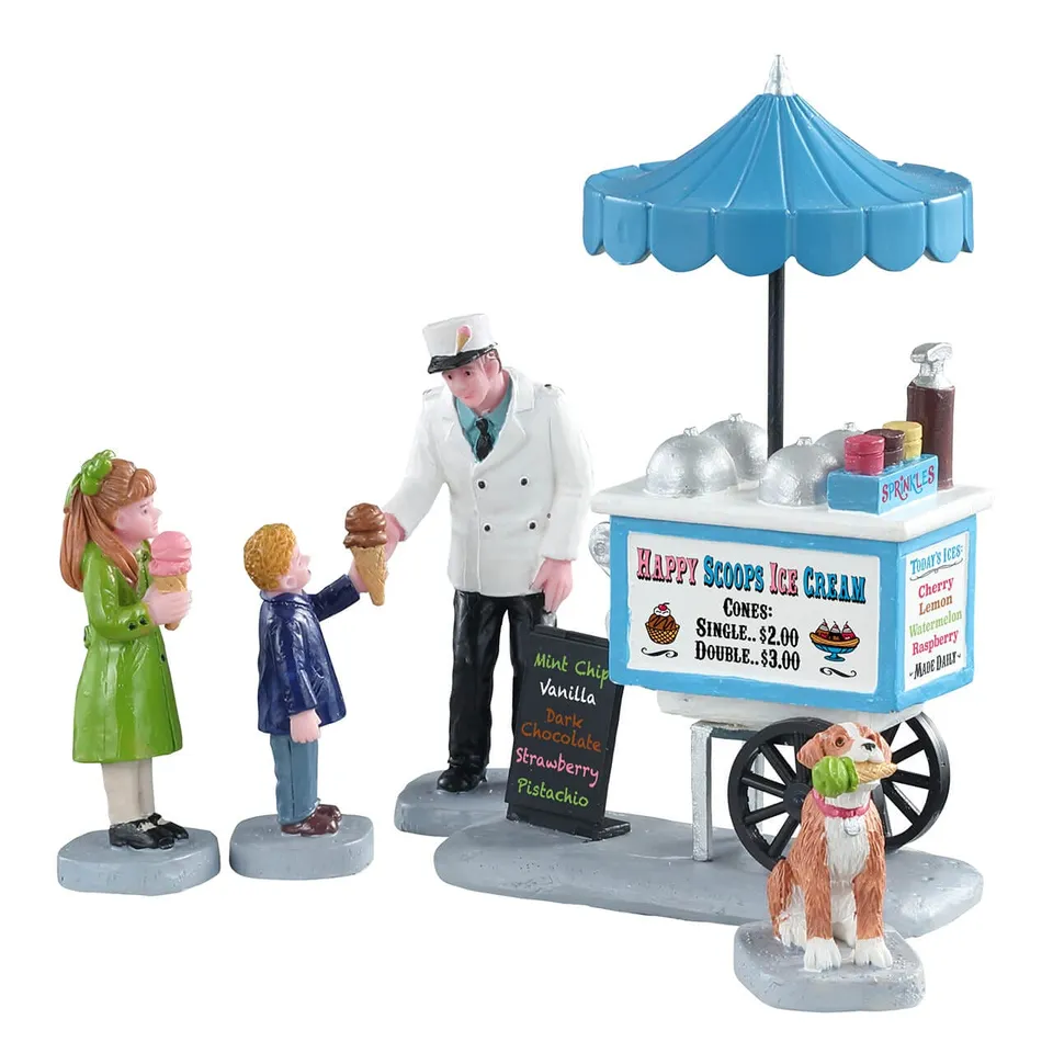 lemax-happy-scoops-ice-cream-cart-set-4-figurines-marchand-glaces image 1