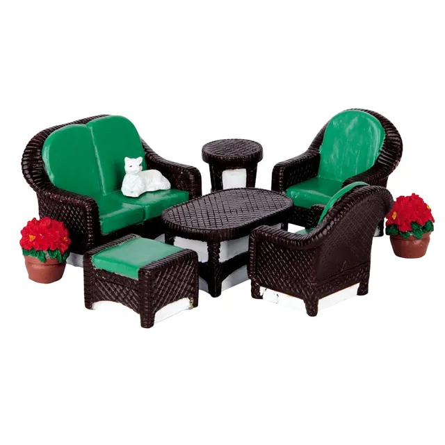 lemax-wicker-lawn-set-lot-de-8-meubles-de-jardin-miniature-osier image 1