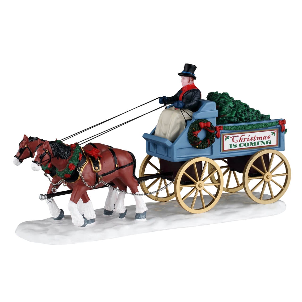 lemax-christmas-is-coming-chariot-de-no-l-avec-chevaux-pour-village-miniature image 1