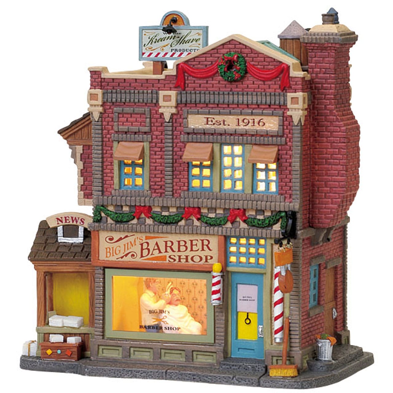 lemax-big-jim-s-barber-shop-boutique-barbier-miniature-lumineuse image 1