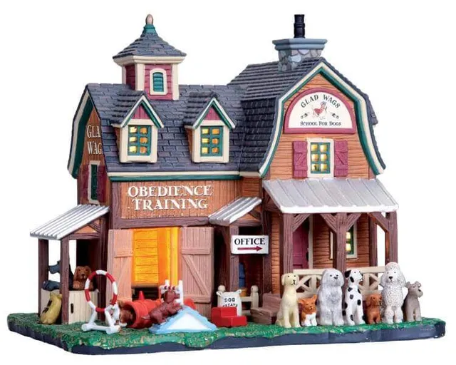 lemax-glad-wags-school-for-dogs-maison-miniature-lumineuse-village-de-no-l image 1